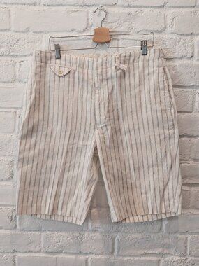 Polo Ralph Lauren Shorts Men 35 Inseam 10” White Blue Striped Chino Linen Cotton